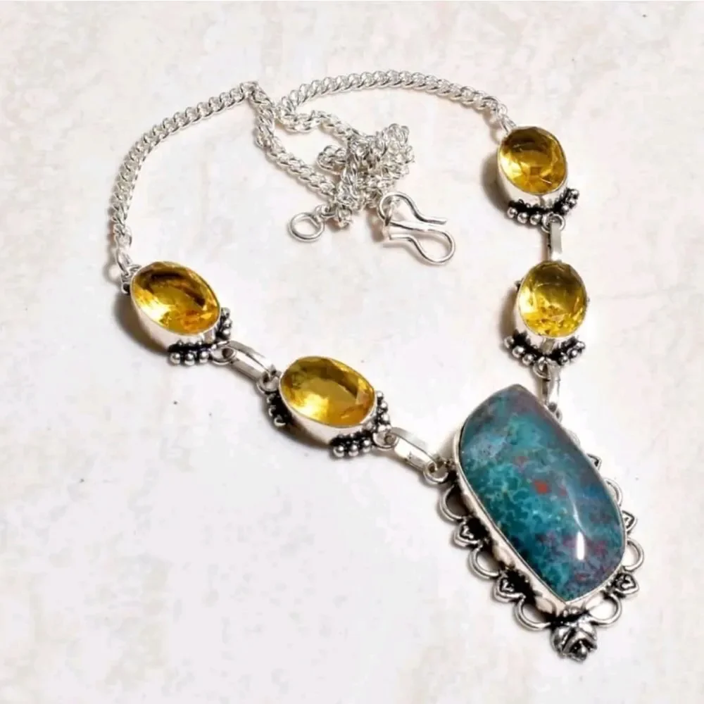 Bloodstone Citrine Gemstone Ethnic Handmade Necklace Jewelry